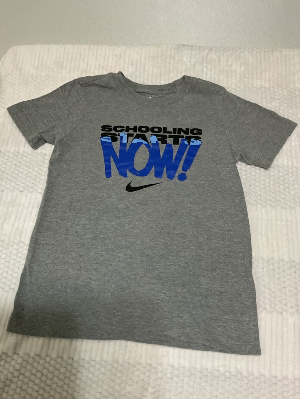Nike Gray Short Sleeve Tee with Blue 'NOW!' Graphic Size S